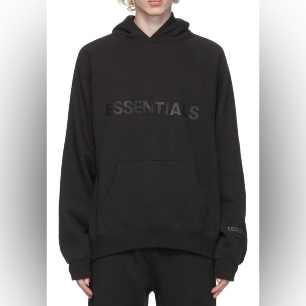 Fear of God Essentials Black Pullover Applique Logo Hoodie
